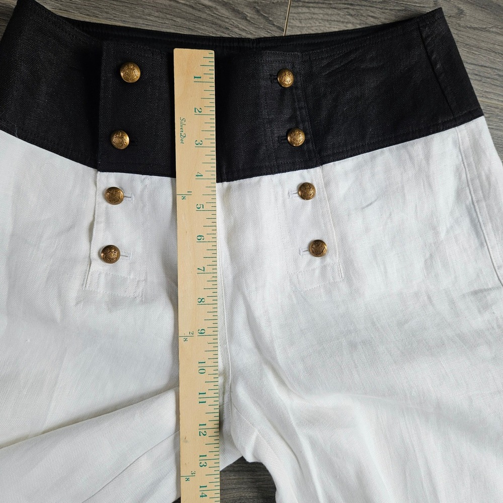 Lauren Ralph Lauren Linen Sailor Pants White Black Wide Leg Gold Button Size 8 - Picture 10 of 11